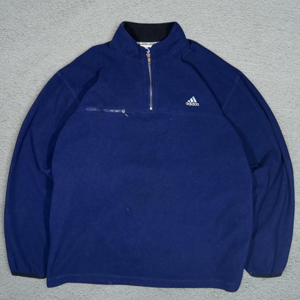 Vintage 90s Adidas Navy Blue Fleece Quarter Zip Pullover Sweater Mens XL